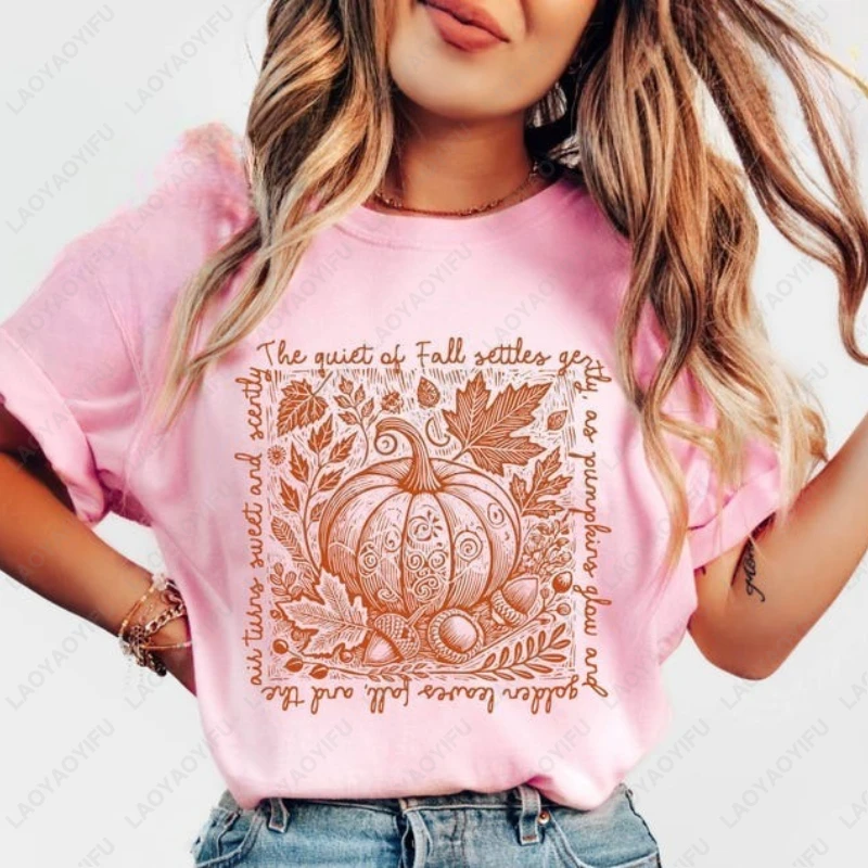 

Fall Pumpkin Autumn Nature Cozy Tees Seasonal Harvest Graphic Camisetas Boho cute Floral Harajuku Style Men Women Cotton Tshirt