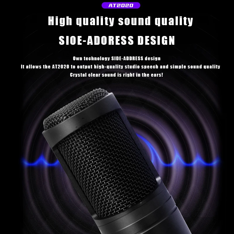 TVOTT-Wired Cardioid Condenser Microphone, Professional Live Recording, Vocal Pro Studio, Karaoke Mic, 100% Original, AT2020