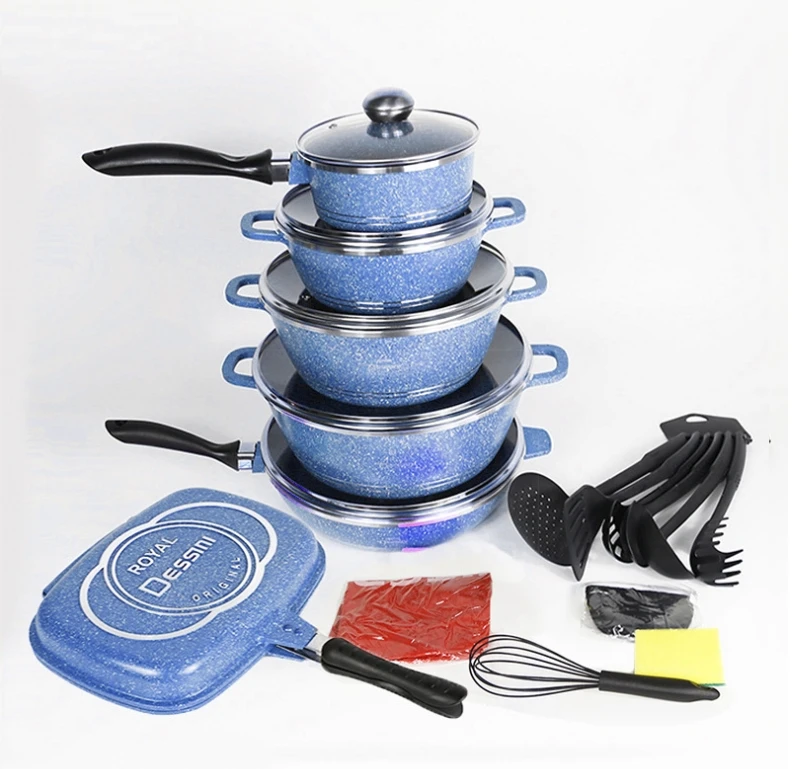 23 Pcs Non-Stick Granite Coating Cookware Set Aluminum Pan And Pot Set With Silicone Utensils