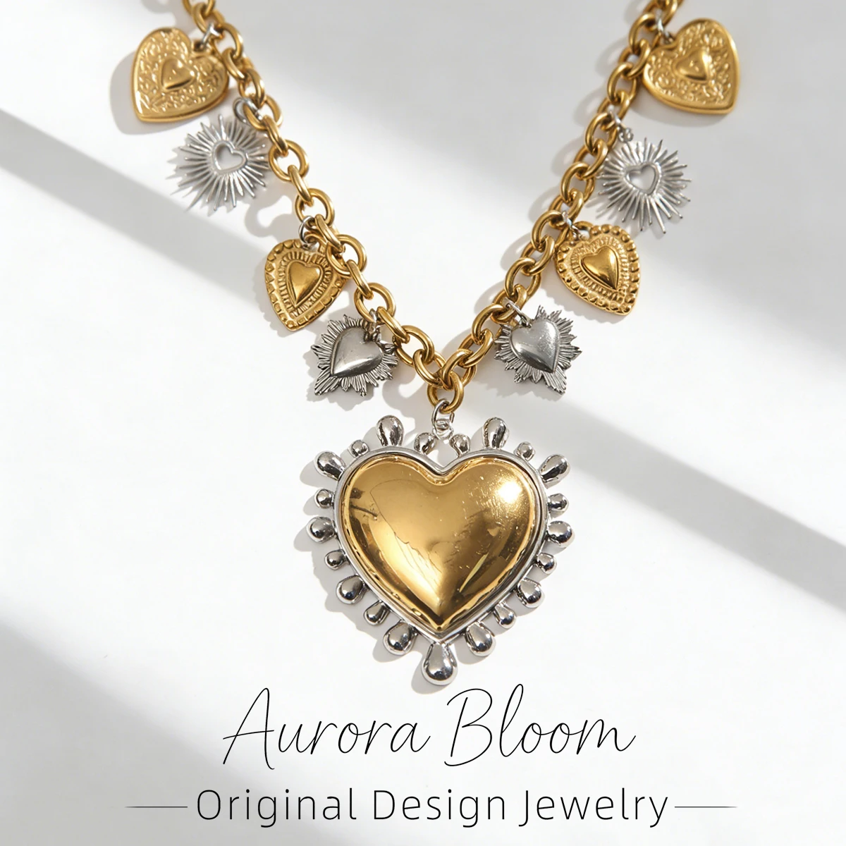 

AURORA Trend Large Melting Heart Pendant Necklaces For Women Daily Stainless Steel Jewelry Necklace Women's Choker Gifts