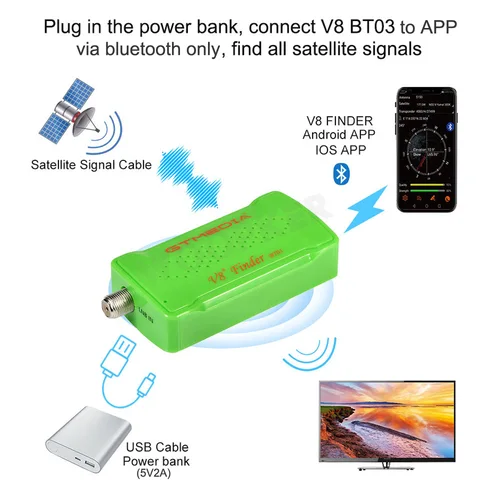 Imagen 2 del producto V8 SAT Finder BT03, buscador de satélite compatible con Android IOS, DVB-S2, Bluetooth, BT