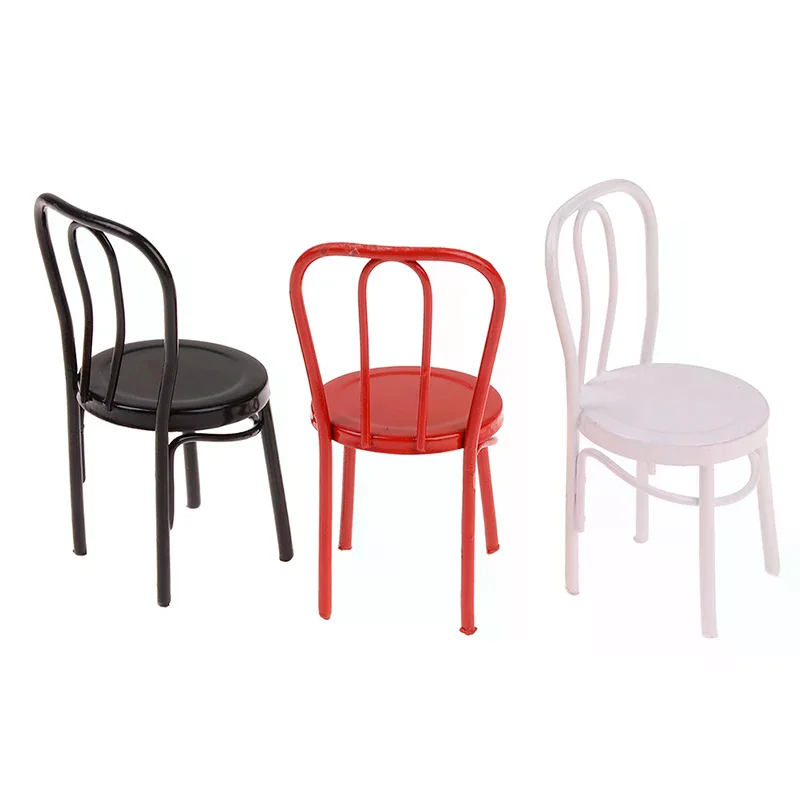 Dollhouse Miniature Matal Bistro Backrest Chair Artificial Home Iron Dinning Chair Fairy Garden Building Furniture Acces view 2