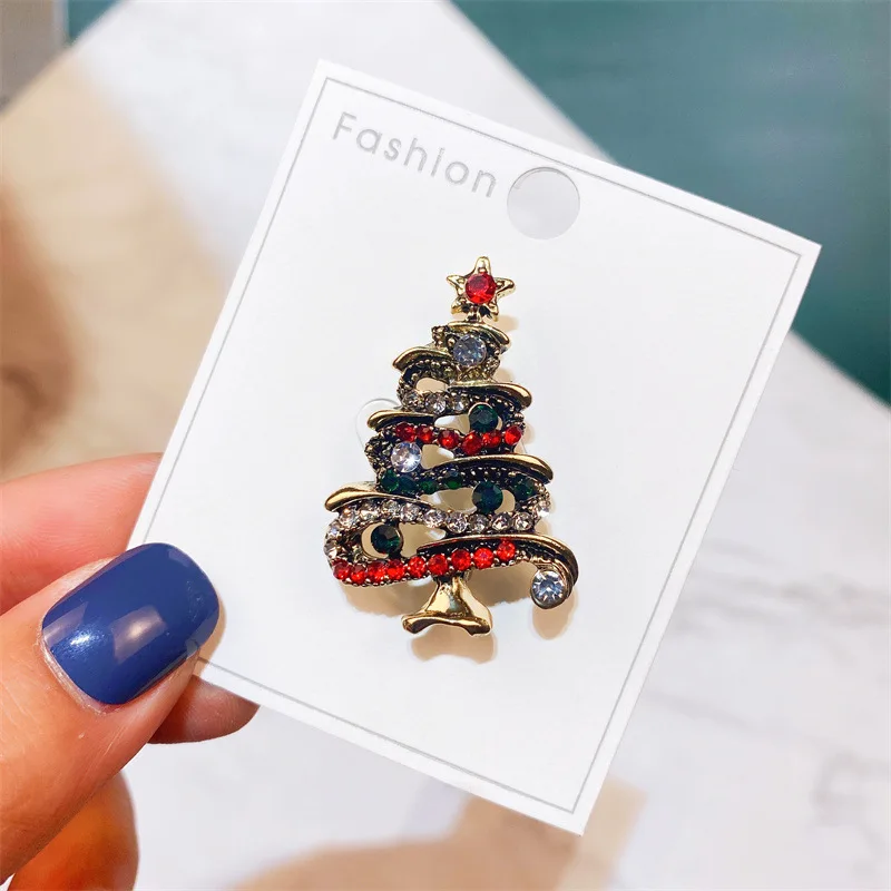 Rinhoo Crystal Christmas Tree Green Tree Brooch Pins Christmas New Year Fashion Gift Jewelry Gift