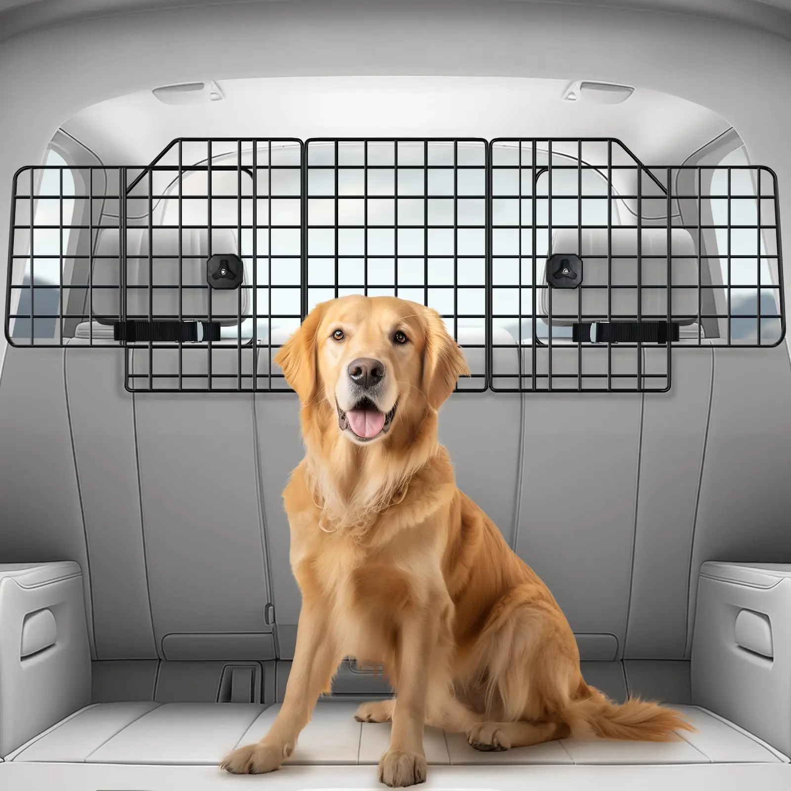 

Heavy-Duty Universal Wire Mesh Pet Divider Adjustable Car Dog Barrier for SUV Back Seat for Trunk Cargo & Travel Safety