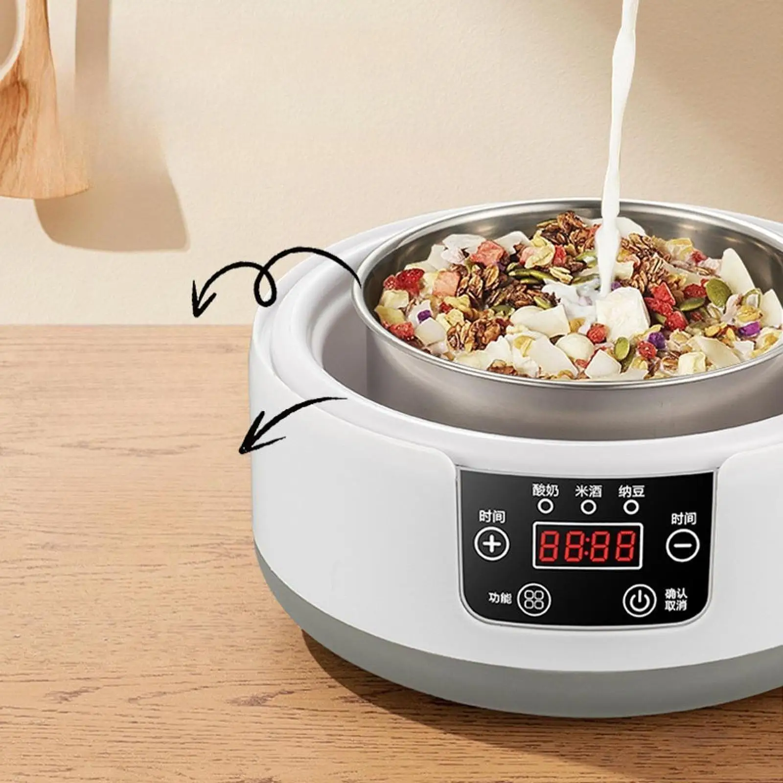 1.2L automata Joghurt készítő gépi Állandó Hőfok kontroly Alacsony Nesz natto készítő DIY Joghurt Munkaeszköz 304 Rozsdaálló Acél Alátét