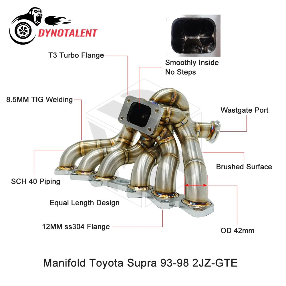 DYN RACING SS304 3.0mm T3 Divided Turbo Flange Manifold For Su Pra 93-98 2JZ-GTE