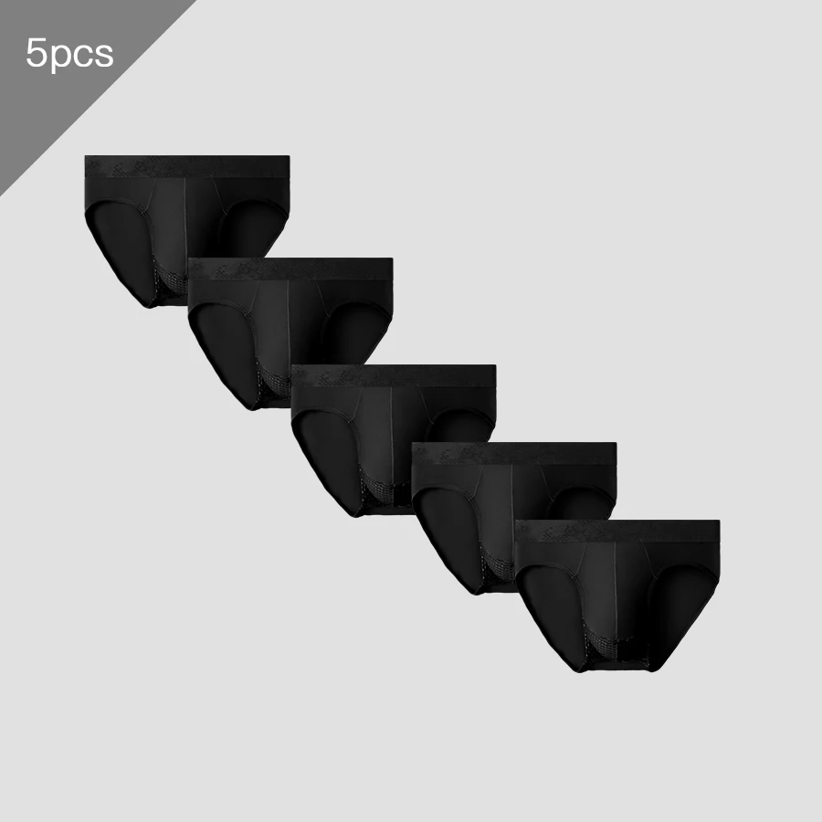 5 قطع من الملابس الداخلية لدعم الصفن، سراويل مثلثة للرجال، سراويل صيفية رفيعة مشروط، شبكة قابلة للتنفس من الحرير الجليدي، مقدمة قصيرة مثيرة