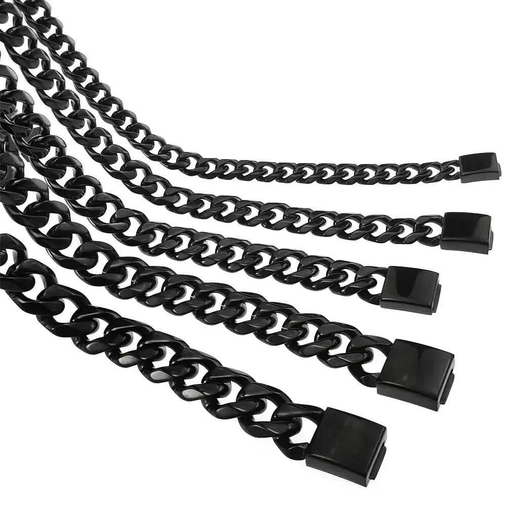 Nice Blackt Tone Mens Womens Cuban Link Colar Hip Hop Corrente de Aço Inoxidável Curb Cuban9-16mm Largura da Banda; 18 polegadas-30 polegadas