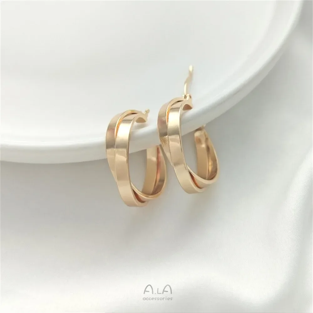 14K Gold-plated Double-ring Cross Ear Buckle Simple and Cool Air Ear Ring Fashion Earrings Nail E306