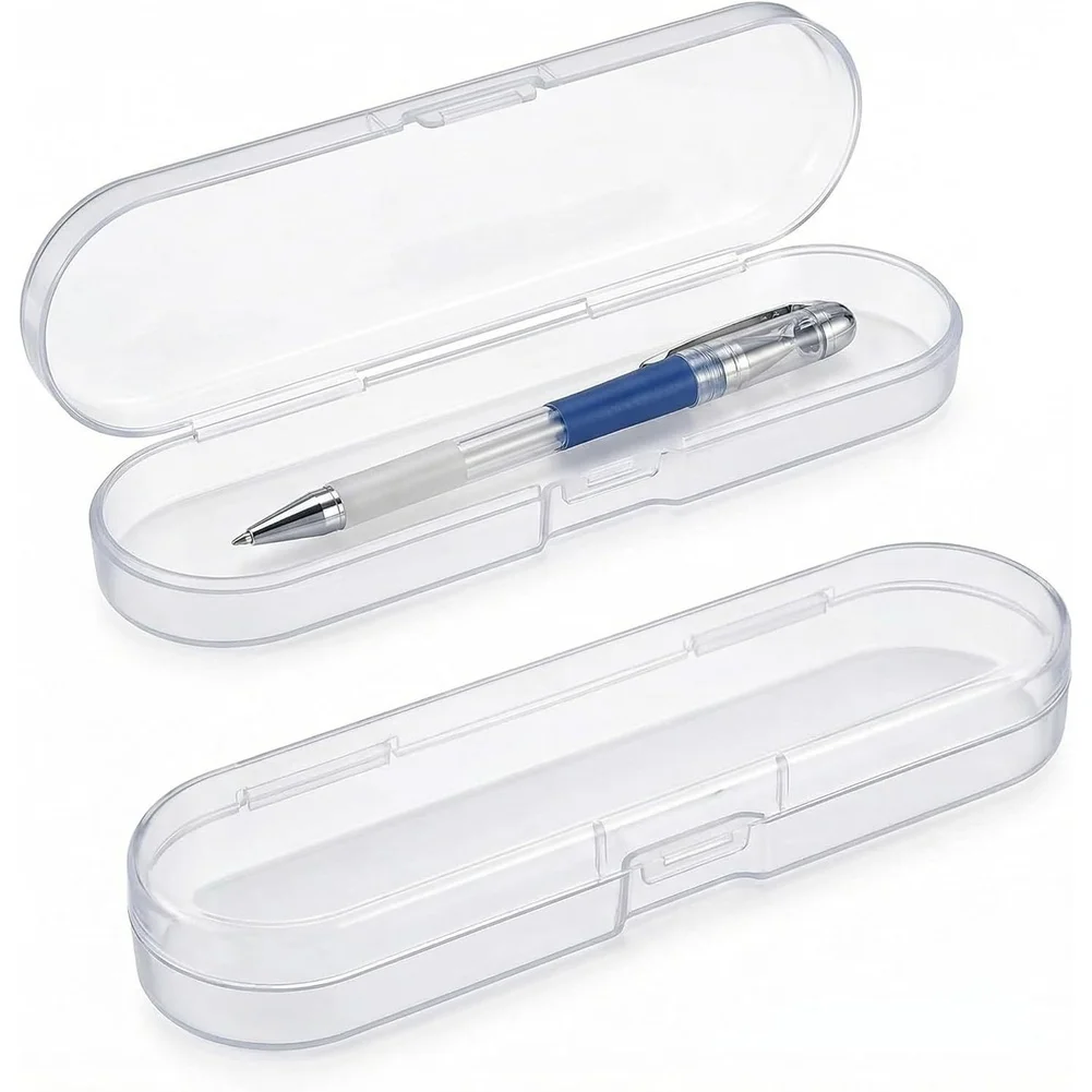 2 Pack Clear Plastic Storage Box for Pens Art Supplies Stackable Compact Organizer Space Saving Interlocking Design