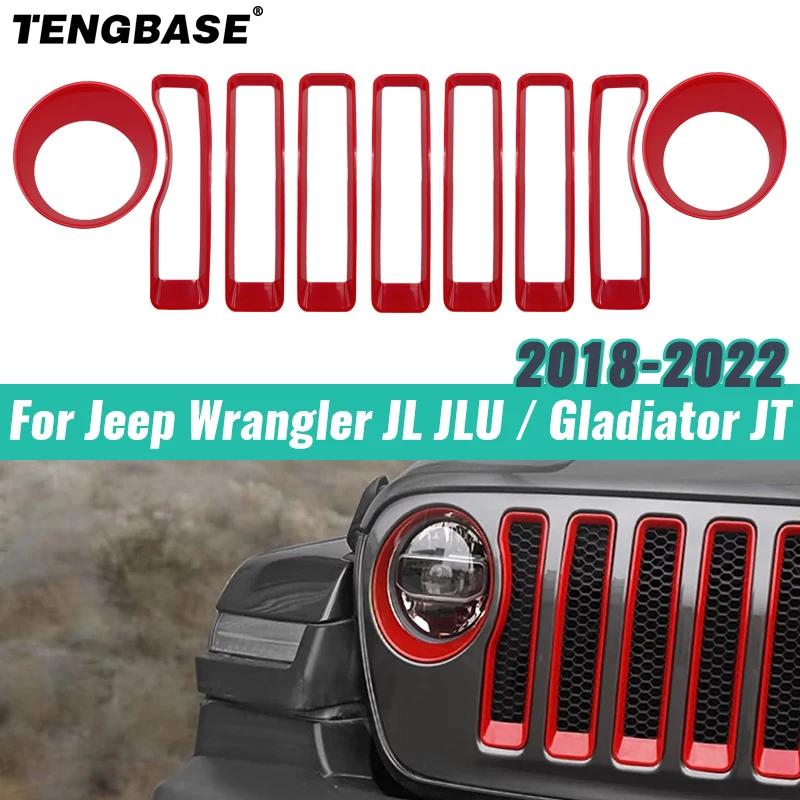 

For Jeep Wrangler JL JLU 2018-2022 Headlight Circle Middle Net Circle Decoration Mesh Front Grille ABS Interior Accessories