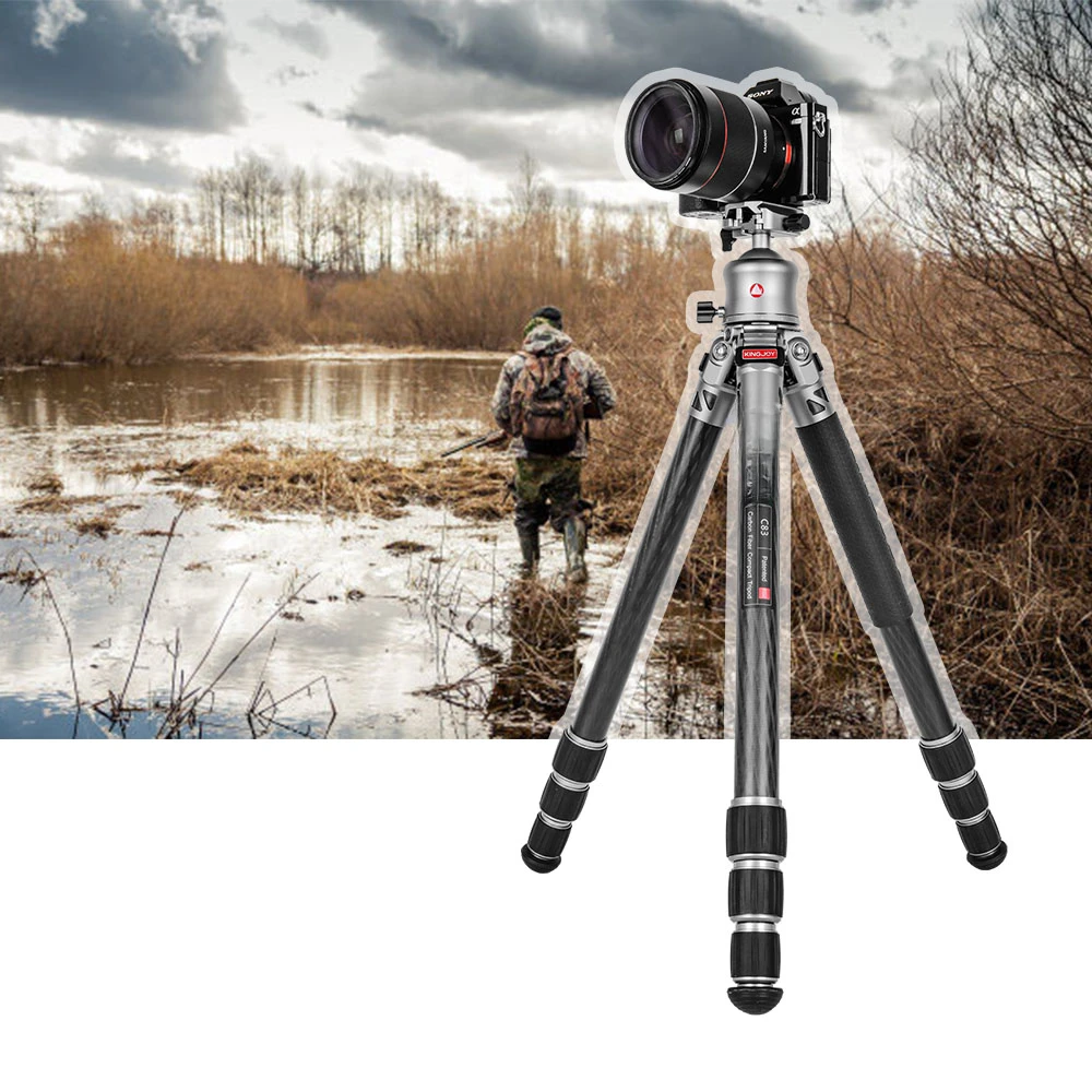 KINGJOY C83+B30 Professional Flexible Carbon Fiber Ca me ra Tripod Riffle Rest Stand Hunting Tripod Stand