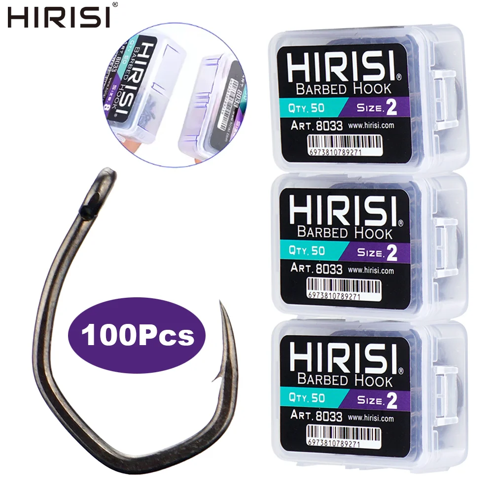 Hirisi 8033 100/150 Stück PTFE-beschichtete Angelhaken aus Hochkarbonstahl mit Öse, Angelzubehör, spleißbare Box