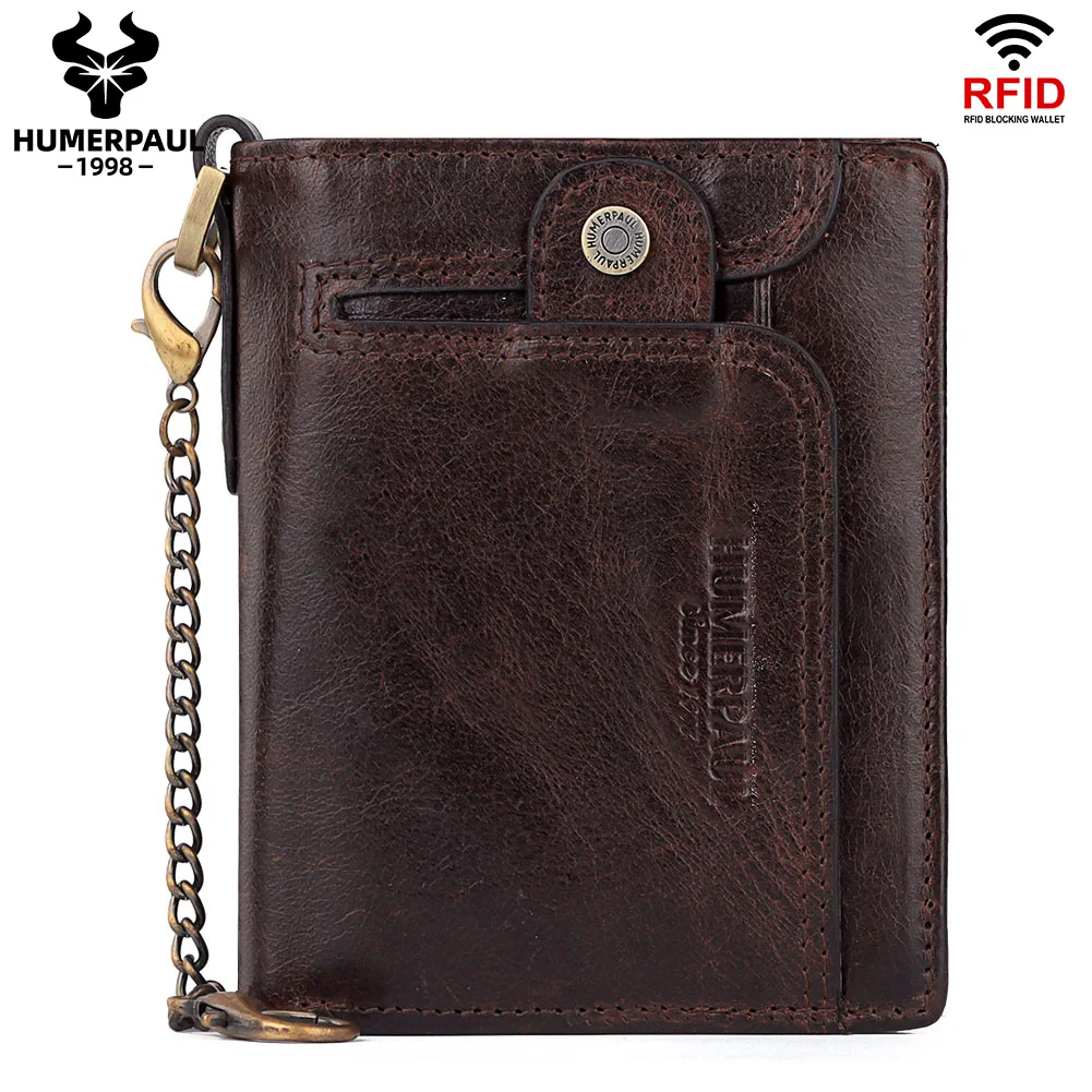 

HUMERPAUL Genuine Leather Men's Wallet Short Multi Function ID Credit Card Holder Portemonnee High Quality Zip Coin Pocket