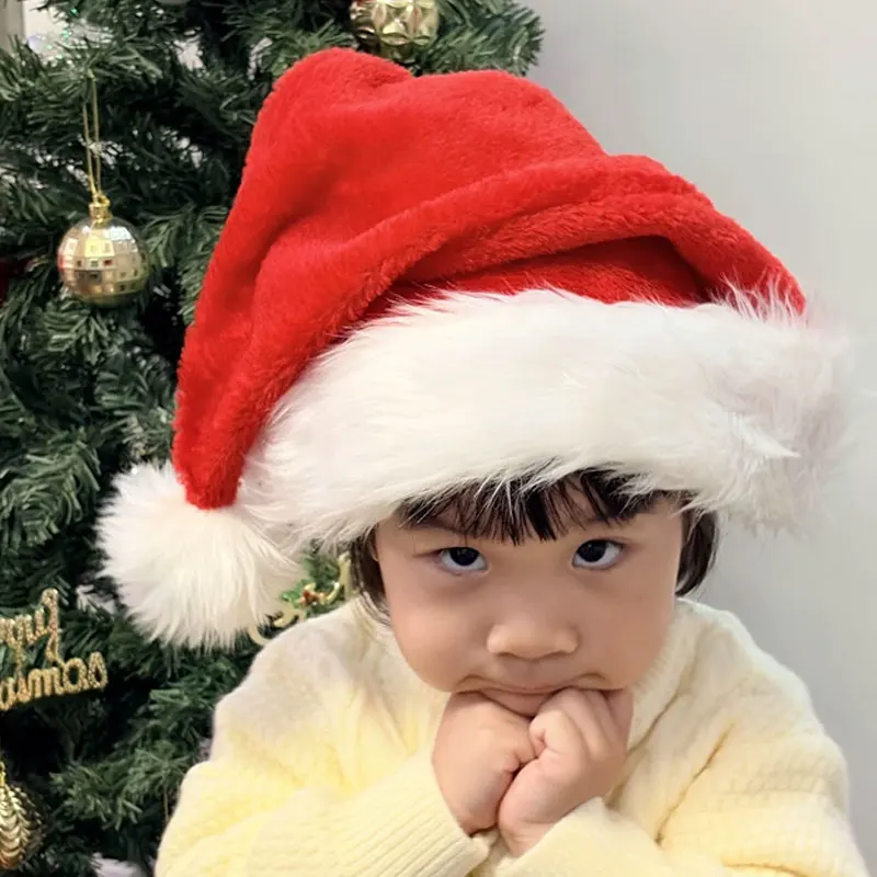 Christmas Decorative Products Santa Claus Plush Hat Christmas Thickened Plush Red Gift Hat Adult Children Plush Christmas Hat