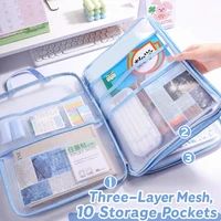 A4 Transparent Waterproof Document Bag Zipper Handheld Folder Large Capacity Multi-layer Paper File Pouch Paper Storage Bag