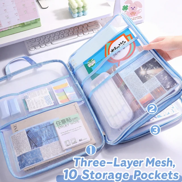 A4 Transparent Waterproof Document Bag Zipper Handheld Folder Large Capacity Multi-layer Paper File Pouch Paper Storage Bag