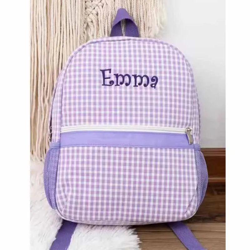 Personalized Baby Backpacks Monogram Toddler Backpacks Custom Seersucker Pre-school Bookbag Embroidered Name Baby Gifts