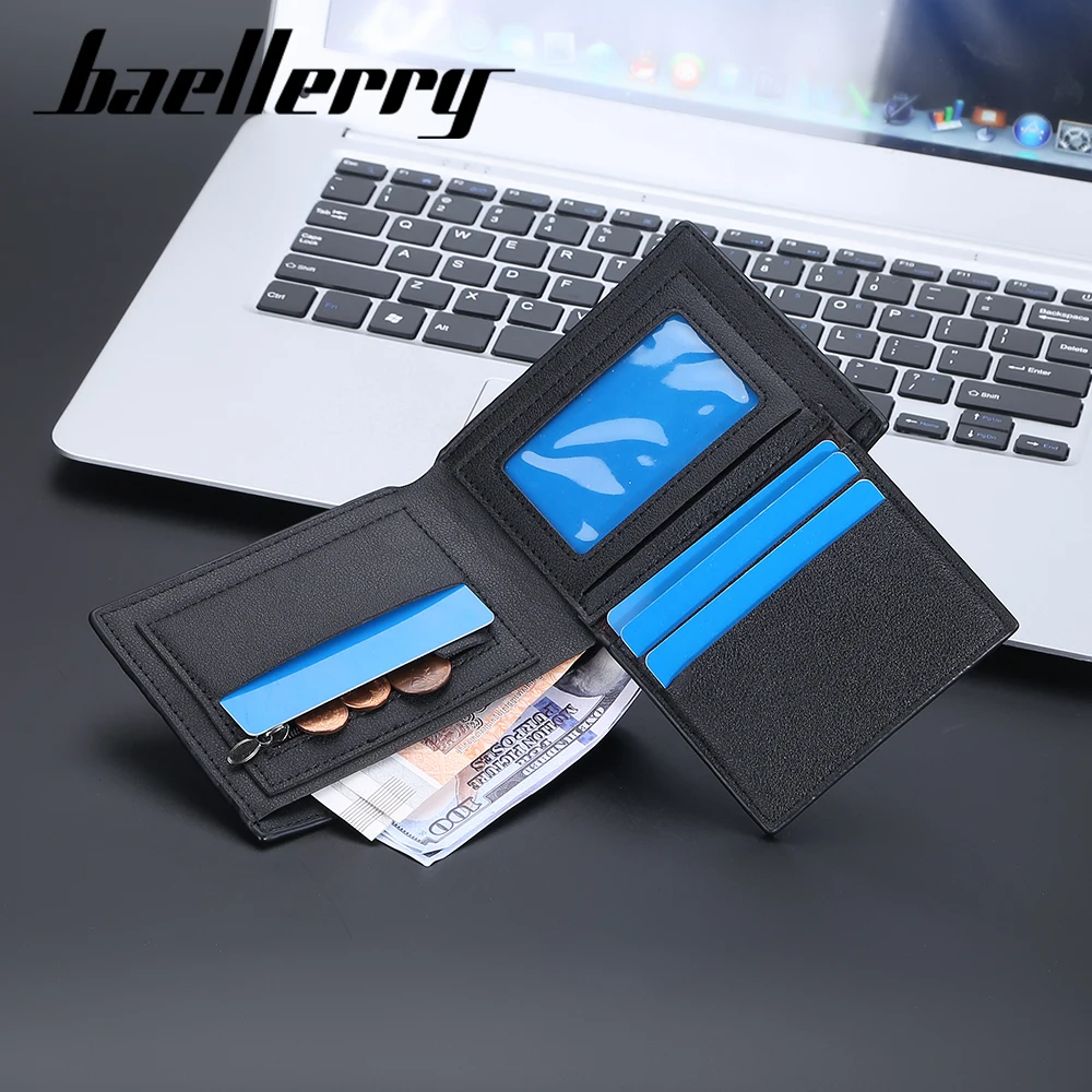 Baellerry 남성용 짧은 지갑, 지퍼 동전 주머니, 악어 패턴, 럭셔리 카드홀더, PU 가죽, 클래식 남성 지갑