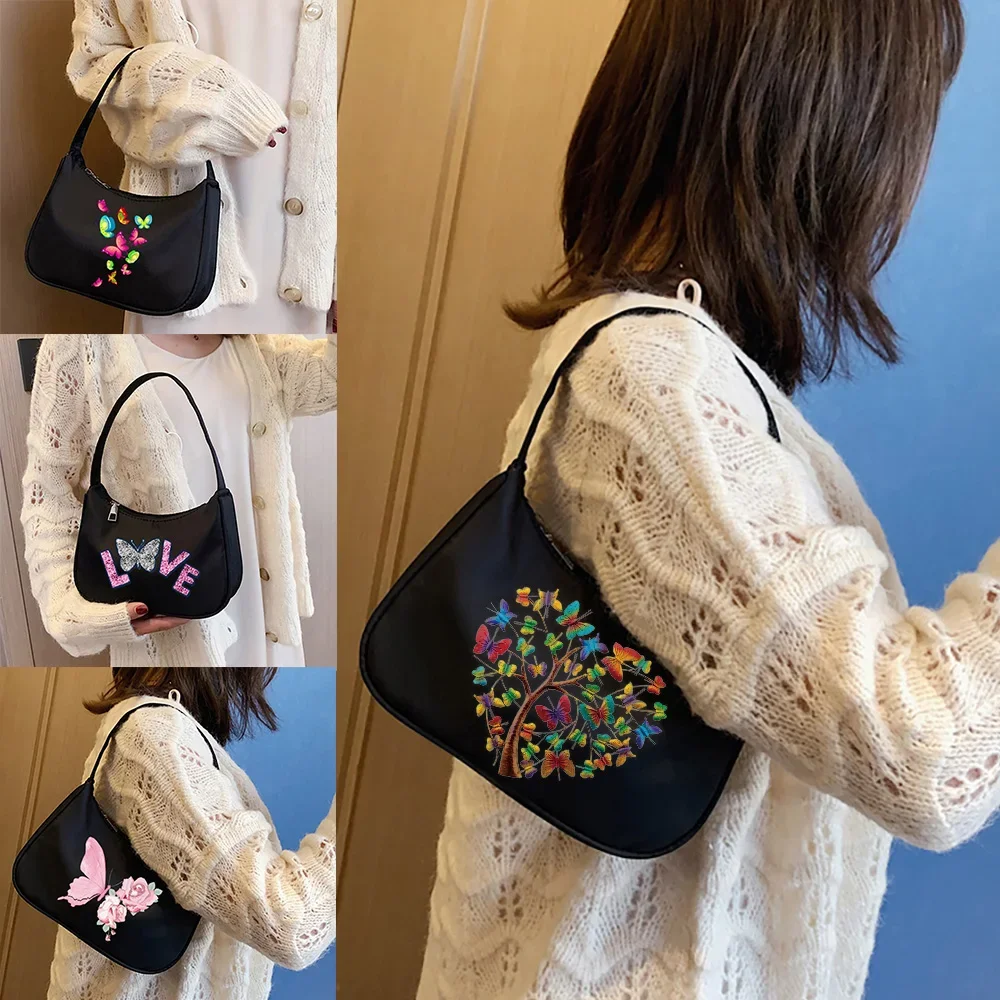 Tote Bag Armpit Shoulder Bag Clutch Butterfly Pattern Print Series Casual Women Hobos Handbag Underarm Bags Purse Commuter