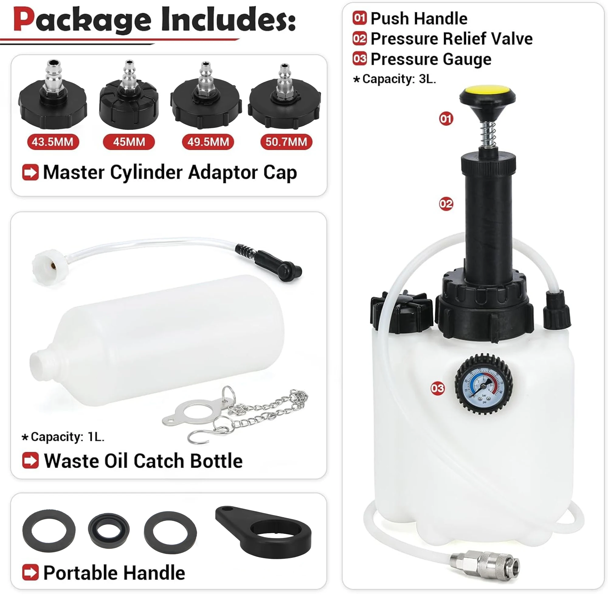 Kit de purga de líquido de frenos Manual para coche, bomba de líquido de presión de freno al vacío de 3L, máquina de descarga de frenos profesional, purgador de frenos neumático