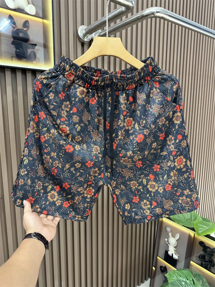 Men's Casual Short Pants 2025 New Summer High Fashion Trend Floral Pattern Versatile Five-Point Pants Breathable Lightweight