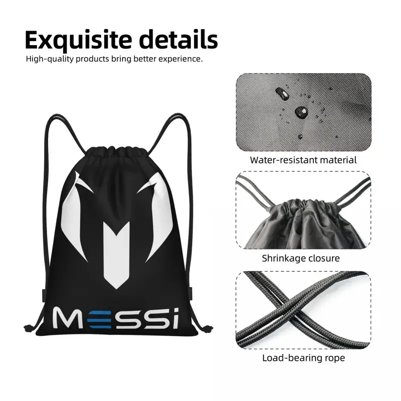 White Messis 10 Football Soccer Drawstring Backpack Women Men Gym Sport Sackpack Portable Training Bag Sack