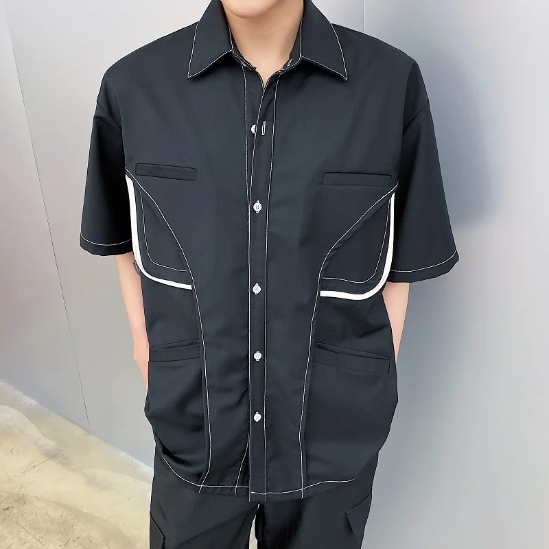 

Летняя мужская футболка с цветным принтом, отложным воротником, модная, свободного кроя, молодежная, однотонная