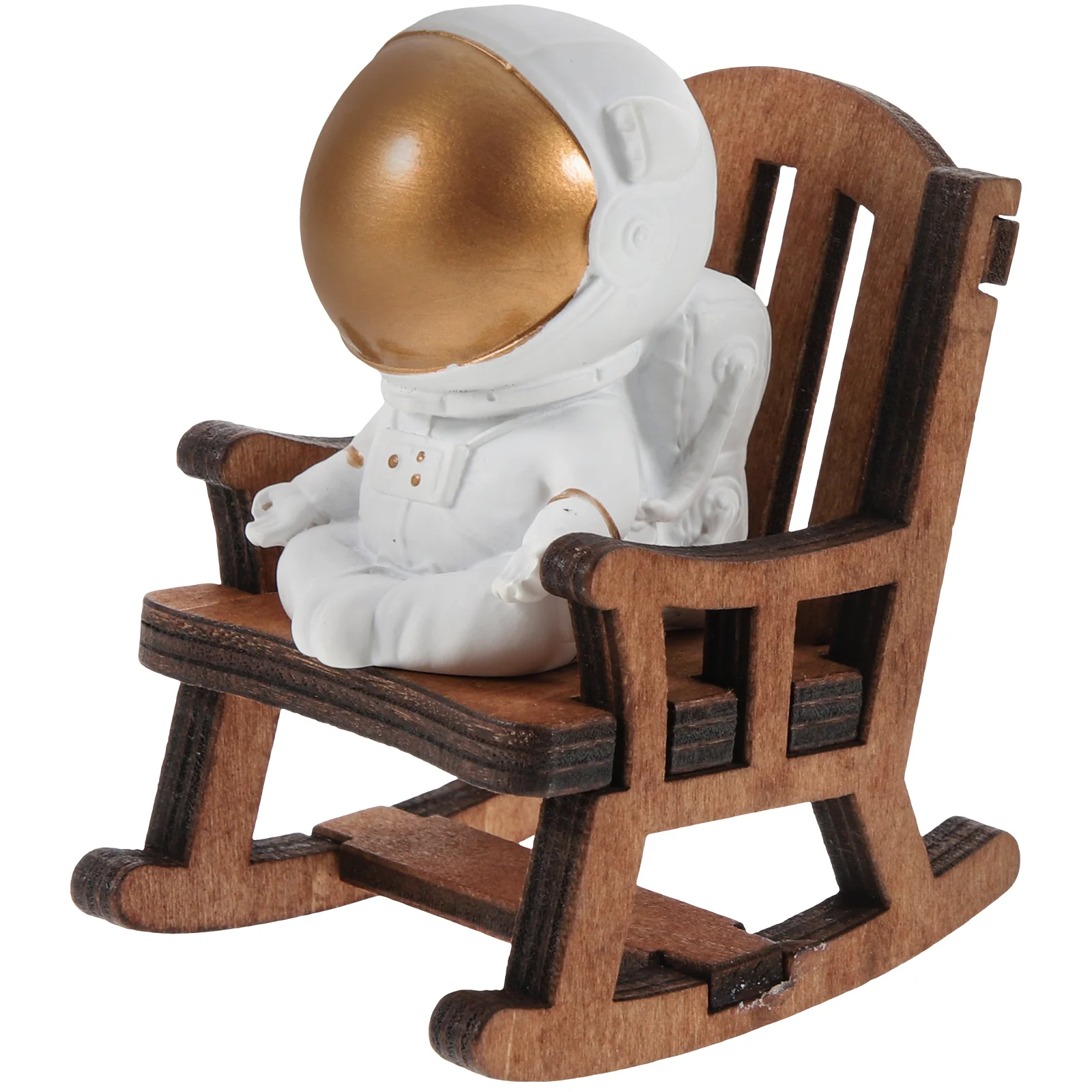 

1 set 1 Set Mini Astronaut Statue Sitting Chair Decor Desktop Home Office Space Resin Wood Cute Spaceman Ornament Shelf Room