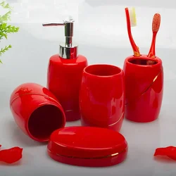 Red Wedding Ceramic Bathroom Accessories Set Bathroom Supplies Kit Toilet Wash Set Soap Dispenser Toothbrush Holder Mouthwash