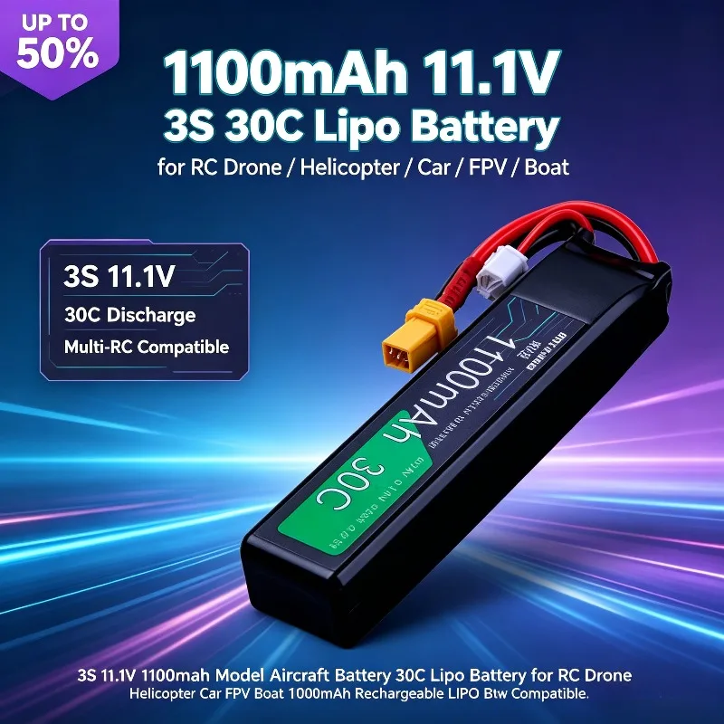 3S 11.1V 1100mAh Model Aircraft Battery 30C Lipo Battery for RC Drone Helicopter Car FPV Boat 1100mAh Rechargeable LIPO Battery