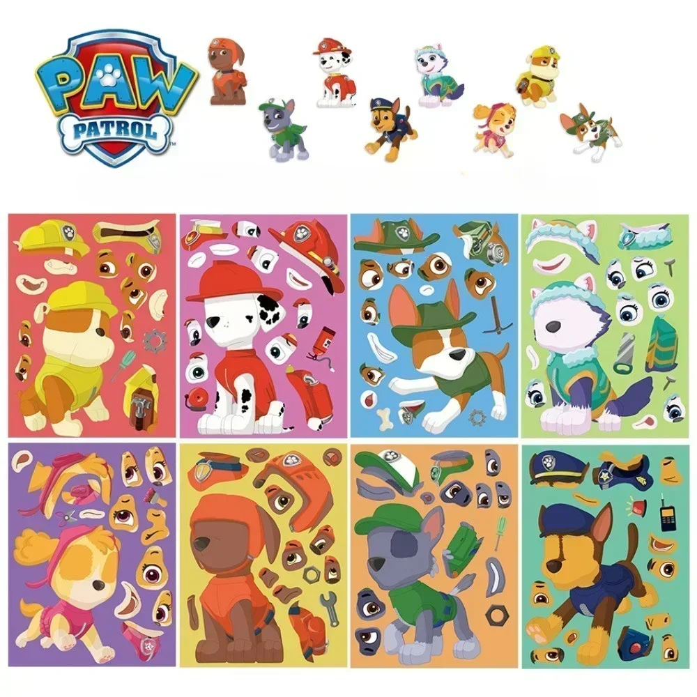 8/16Sheets Cute Patrol Dog Puzzle Stickers Funny Cartoon Assemble Game Decals for Skateboard Luggage Laptop Guitar Kids Gift Toy image 2