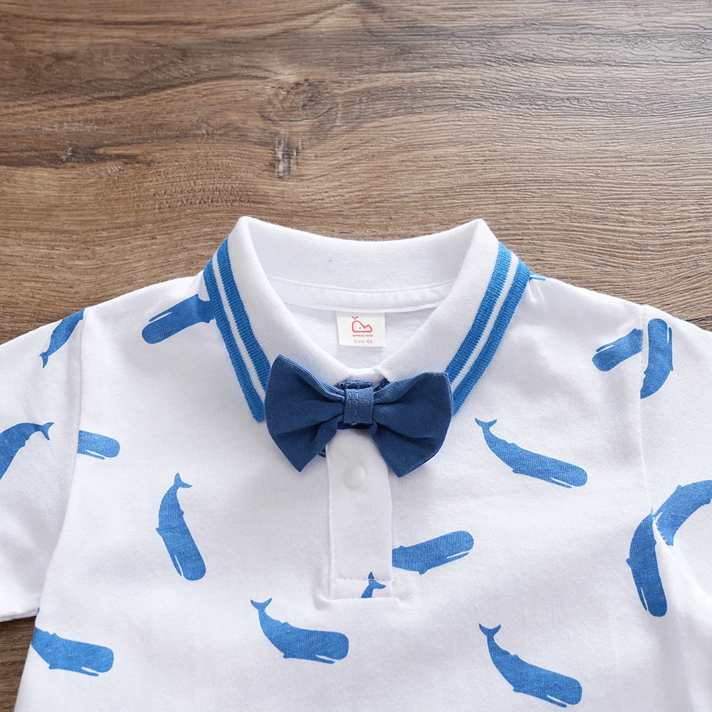 1 Pcs Baby boy Bodysuit Gentleman Style Short Sleeves Whale Print Clothes