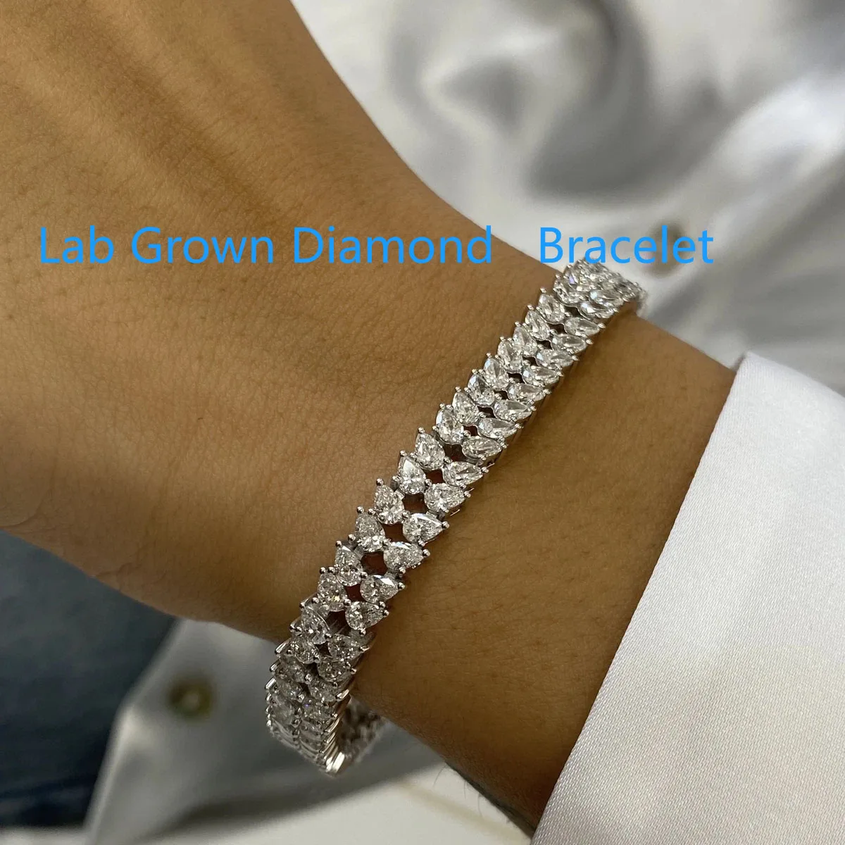 

10CTW Pear Lab Grown Diamond CVD HPHT Tennis Bracelet DEF VS-VVS Platinum 950 Two Row Diamond Wedding Bracelet For Lady