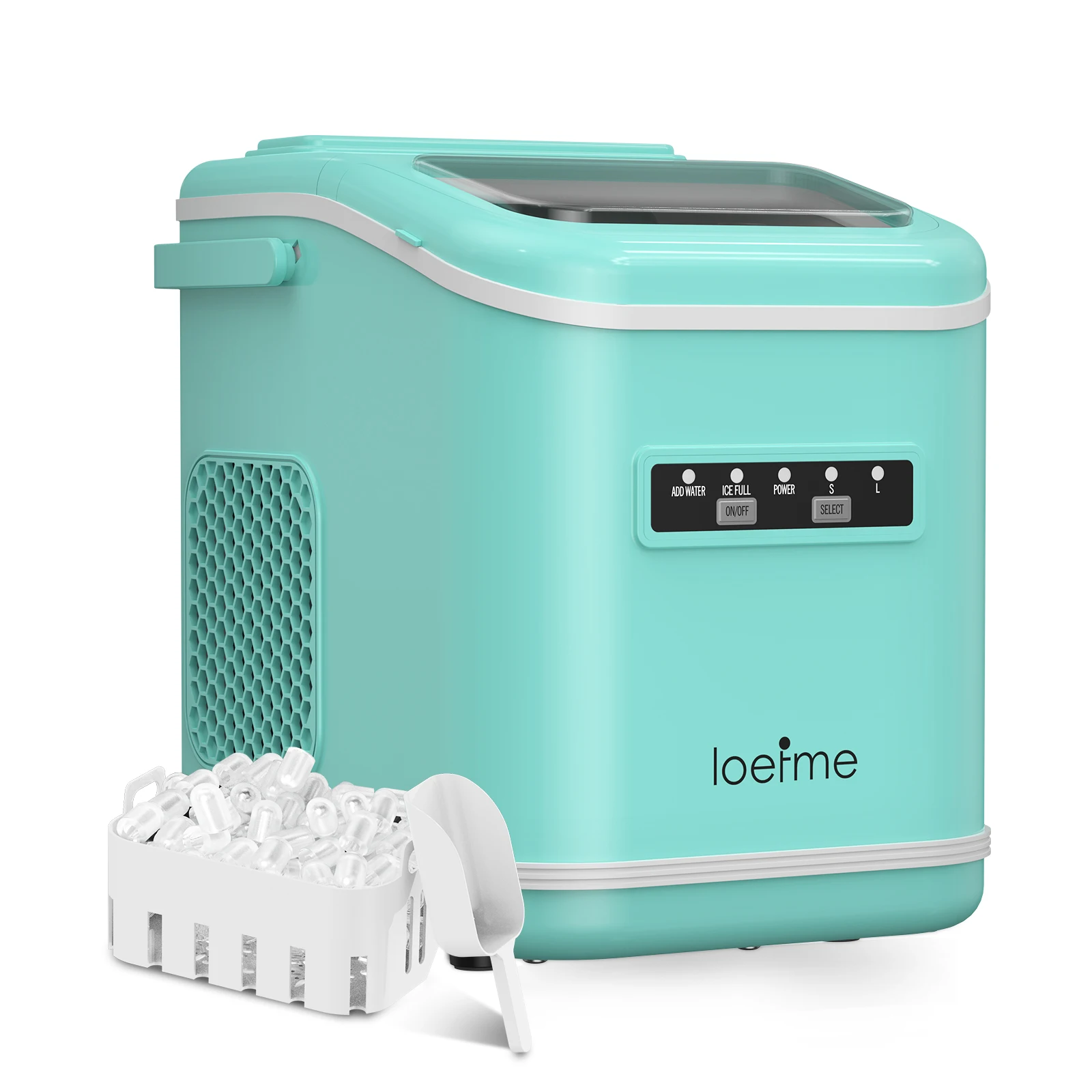LOEFME 12kg/24h Tragbare Eiswürfelmaschine mit Selbstreinigungsfunktion, 1,4L Eiswürfelbereiter für 2 Eiswürfelgrößen, für Zuhause, Küche, Party, Wohnmobil