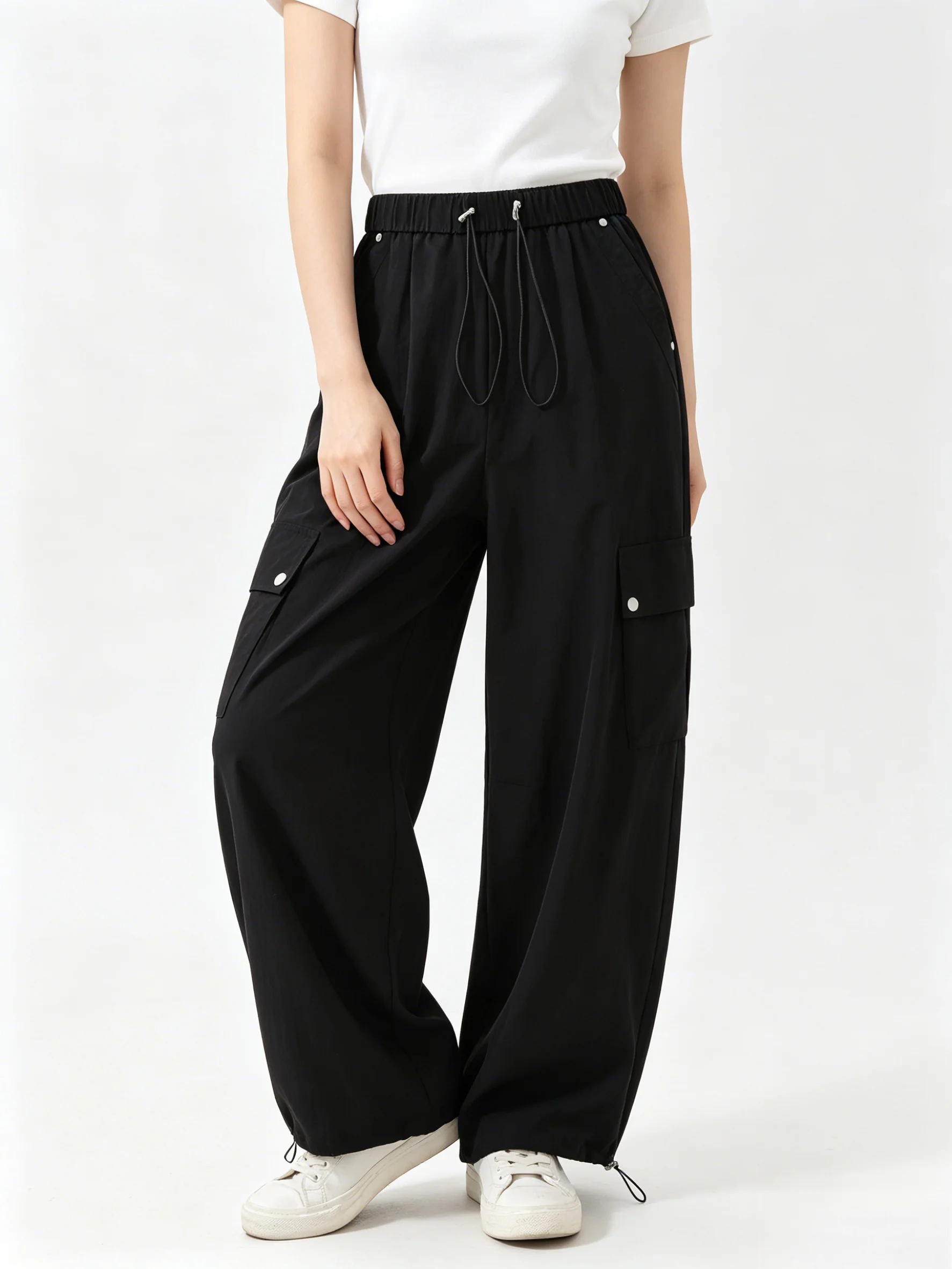 

Casual Korean Style Wide Leg Pants Drawstring Skin-friendly Age-defying Versatile Workwear Summer Loose Slimming Casual Trousers