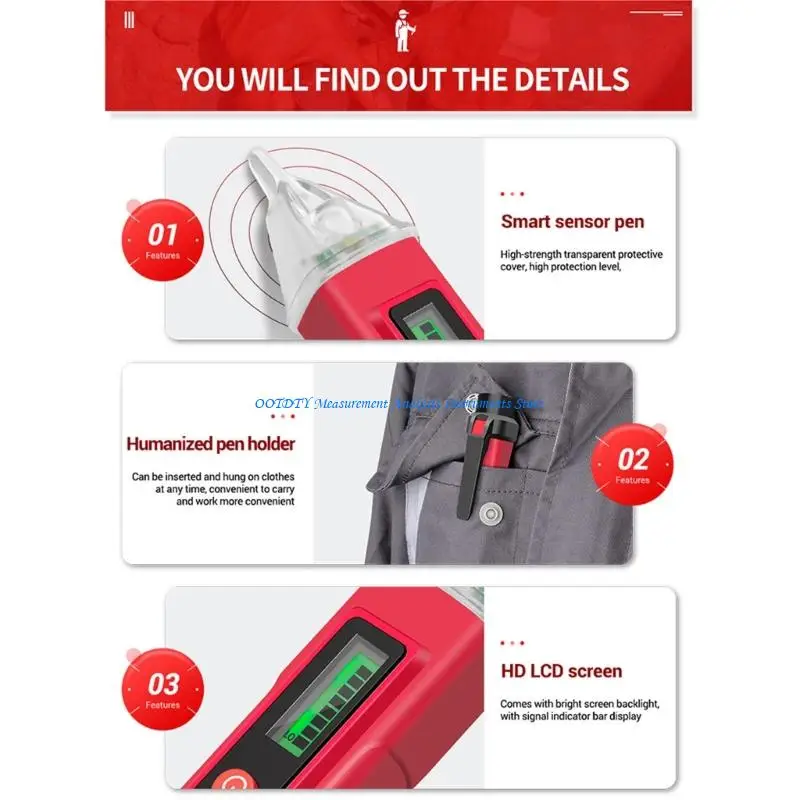 367D Advanced Detection Pen Not Contact Tester Adjustable Sensitivity Live Wire Identifier Build In LED Light Gift