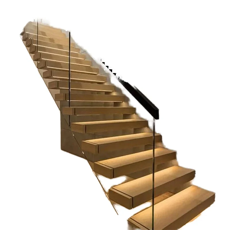 custom.Single Beam Iron Straight Staircase Glass Balustrade Indoor Floating Style Central Stringer Hidden Structure Custom Size