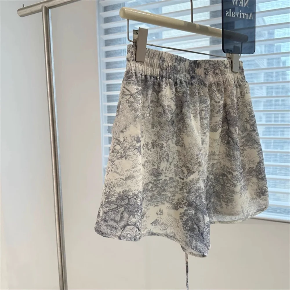 Retro tie dye tinta wa cetim casual orts verão respirável cintura elástica calças versáteis confortáveis macio perna larga