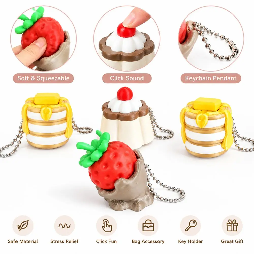 3D Shape Pancake Keychain Resin Plastic Simulation Food Strawberry Keychain Cartoon Style Butter Topping Pudding Keychain