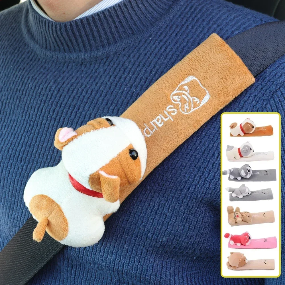 Protège-épaule universel pour ceinture de sécurité de voiture, coussinet en peluche pour ceinture de sécurité, coussinet de protection d'épaule pour voiture avec bande magique, motif dessin animé