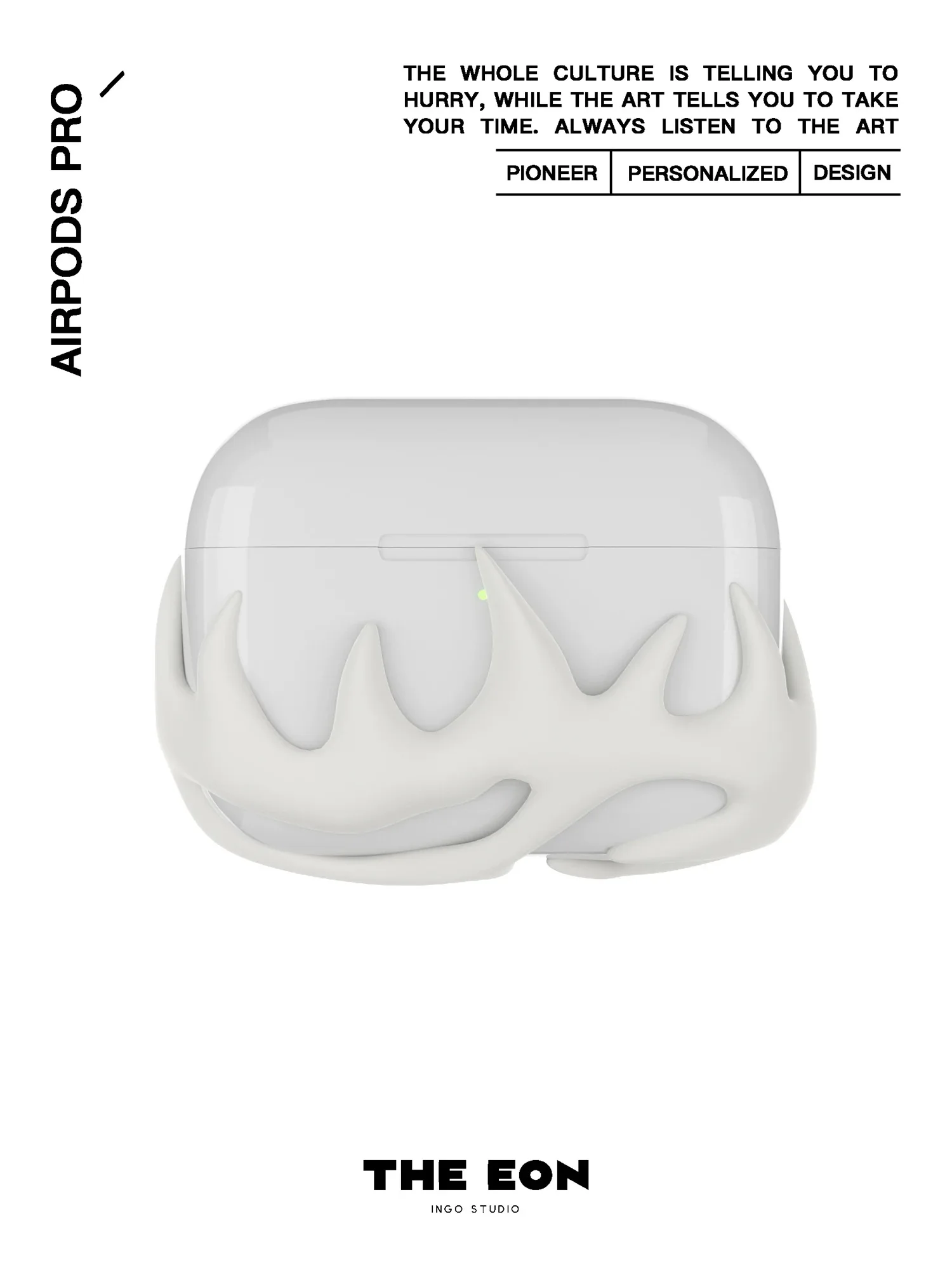 The EON silver flame earphone case, suitable for Airpods, is an original 3D-printed design