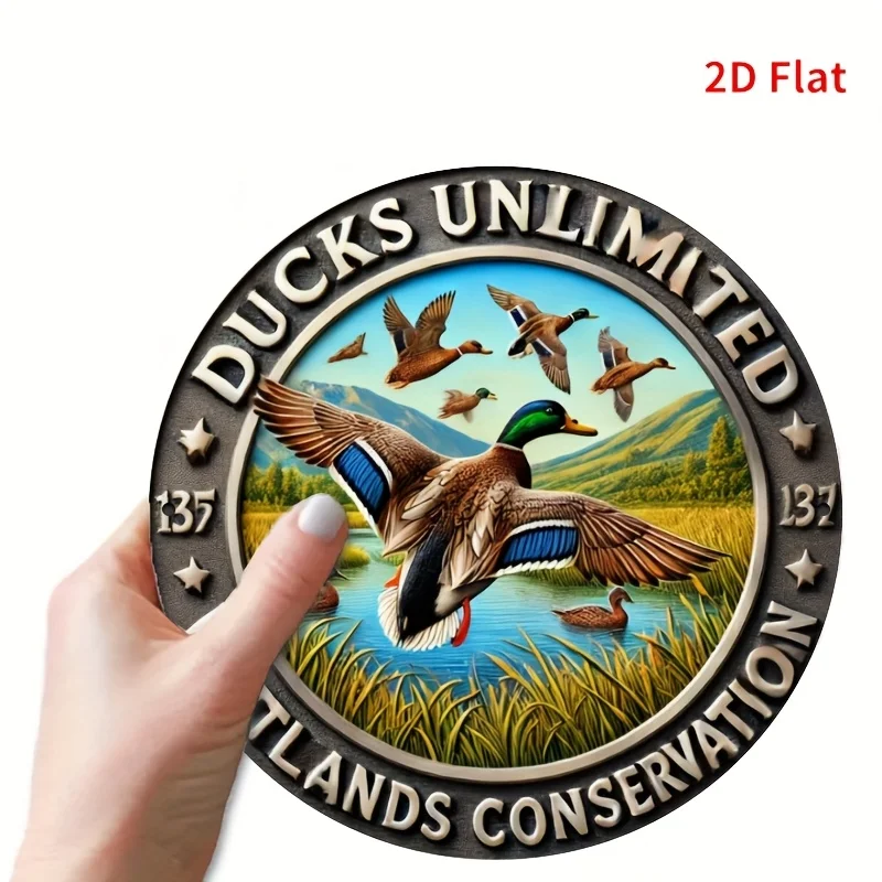 لافتة ألومنيوم دائرية - موضوع Duck Infinity، نمط ميدالية عتيقة، مثالية للاستخدام الخارجي، المزرعة، بيت البط وديكور المزرعة - 2D #6