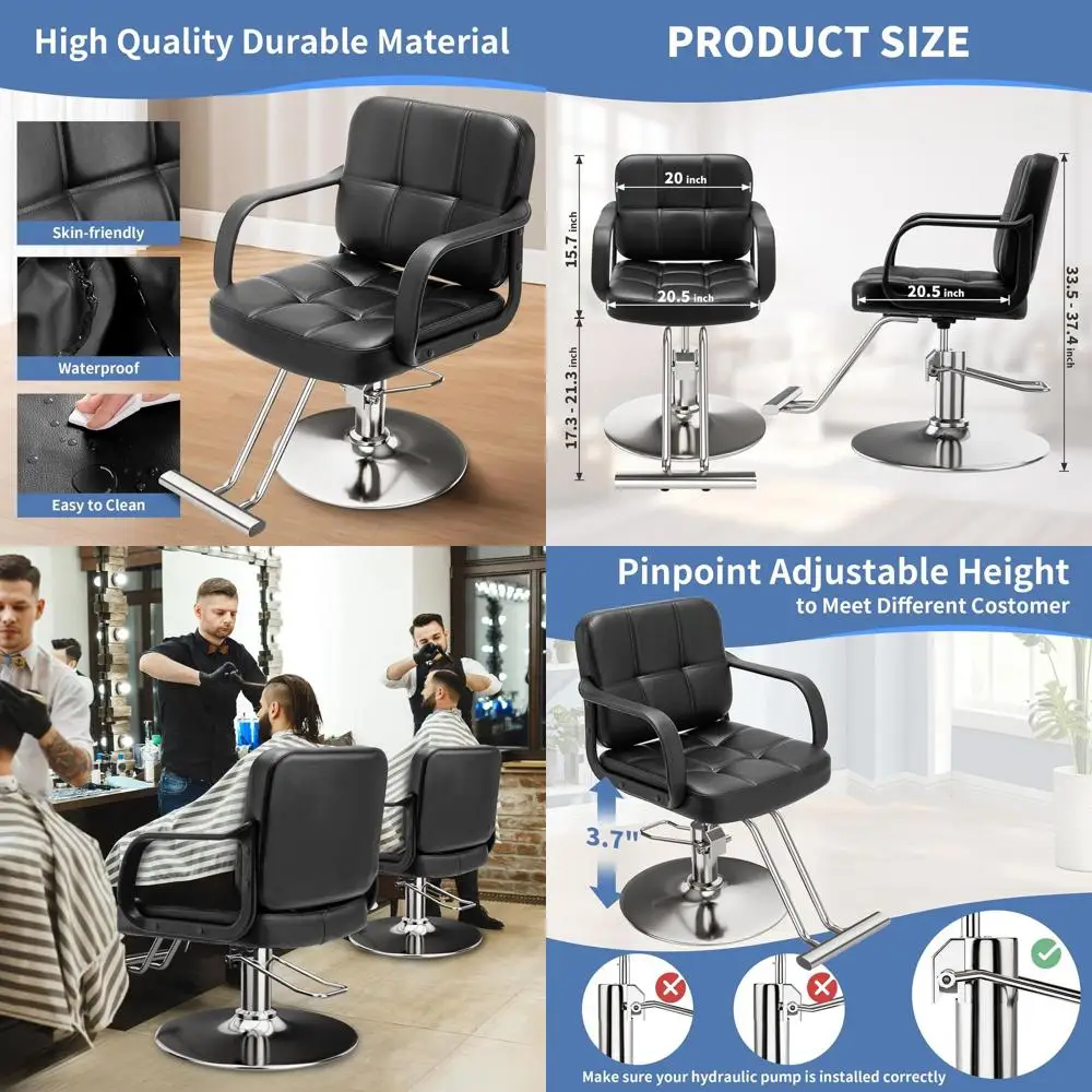 

Стильный 360 ° Парикмахерское кресло с поворотным механизмом, регулируемой высотой, грузоподъемностью 159 кг, усиленной помпой, удобное для салонов и дома, черное