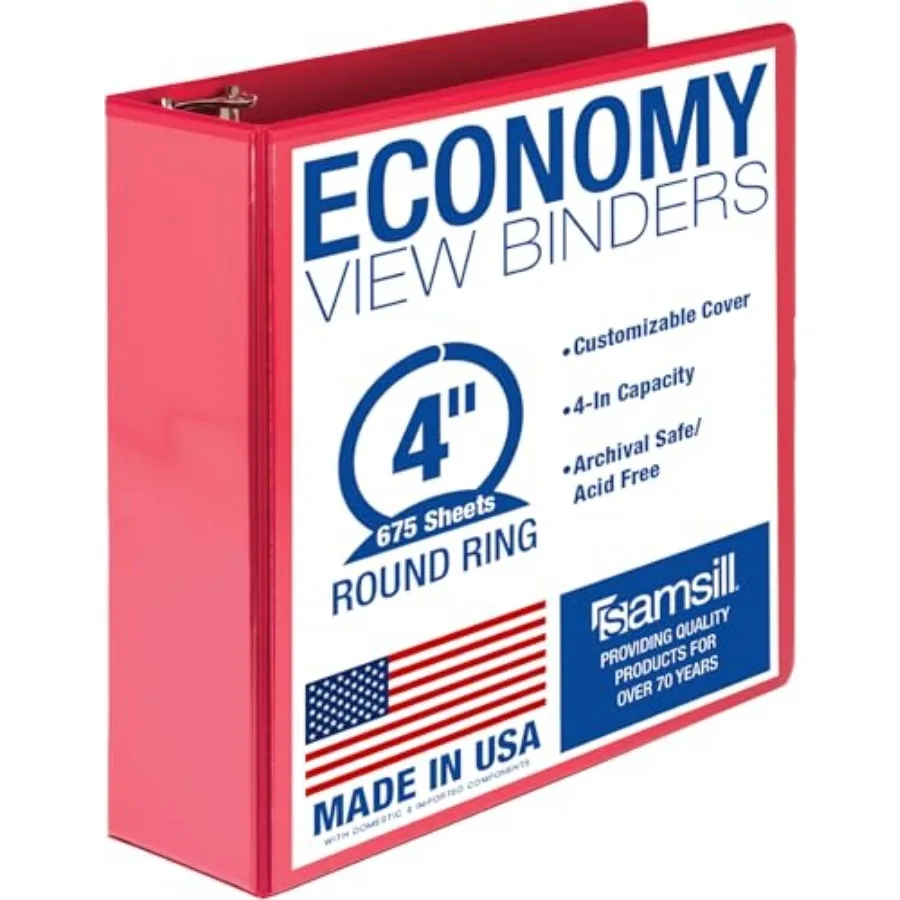 

4 Inch 3 Ring Binder, Economy Round Ring, Clear View Cover, 675 Sheet Capacity - for Schooo, Home, Office