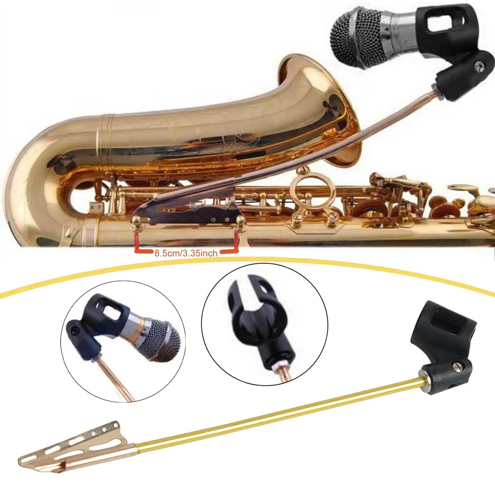 Clipe de suporte de microfone de saxofone, fácil instalação, suporte de microfone leve clipe de microfone de sax universal para desempenho ao vivo, profissional