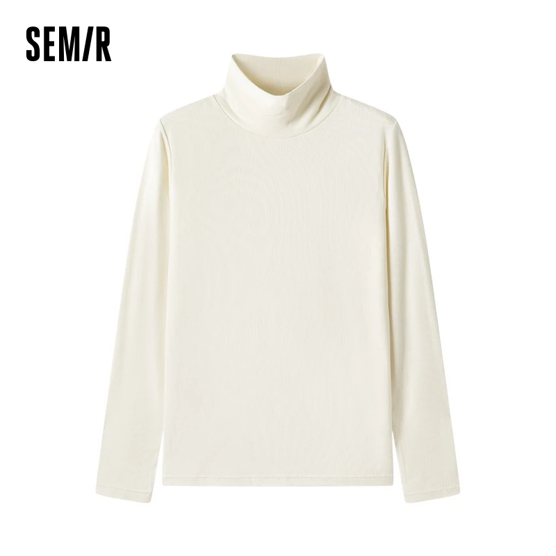 Semir Underwear Women High Neck Base Layer Shirt Winter Solid Color Versatile Long Sleeve T-Shirt Top Slim Fit Inner Wear Casual