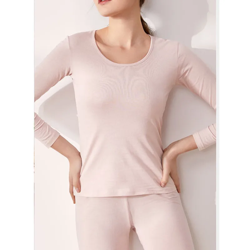 Mulberry Silk Thermal Underwear Silk Cotton Women Autumn Winter Slim Fit Solid Color Warm Bottomed Tops And Pants