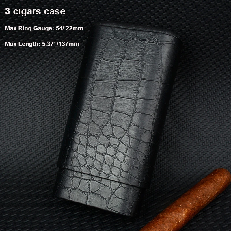 

54Ring Leather Cigar Case Alligator Pattern Cigar Holder Wood Linned Cigar Tube Black Mini Cigar Box C Logo Travel Humidor