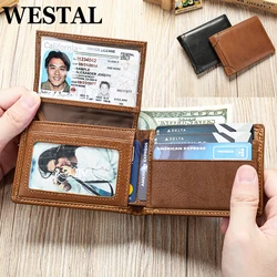 WESTAL RFID Men's Leather Wallet for Card Holders Slim Wallets with Photo Windom ID Purse Short Wallet Clutches Money Bags